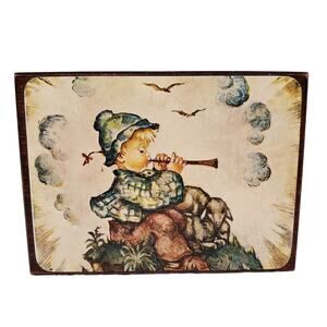 Vintage Reuge Edelweiss Swiss Wooden Music Box Little Boy with Horn